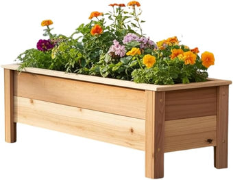 Cedar Raised Garden Bed Planter Box with Legs – Heavy Duty Outdoor Wooden Planter for Vegetables & Flowers, No Bending Elevated Design, Custom Size, Handmade in USA (60in x 15.5in x 16in)
