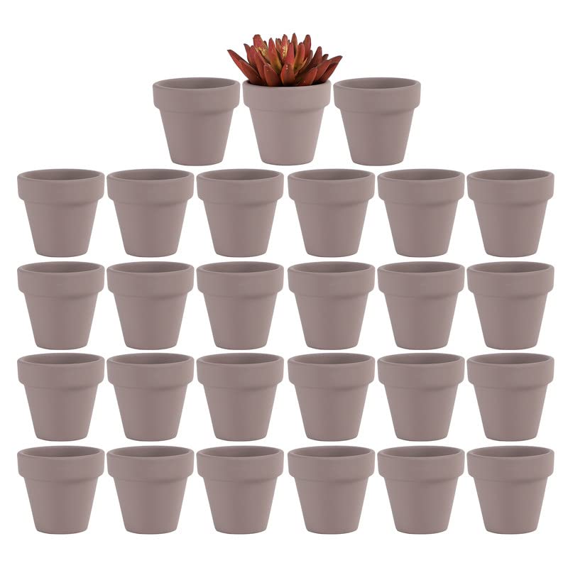 Yishang 27 pcs Small Mini Grey Clay Pots, 2 inch Terracotta Pot Clay Ceramic Pottery Planter,Cactus Flower Terra Cotta Pots,Succulents Nursery Pots,with Drainage Hole,Great for Crafts,Wedding Favor