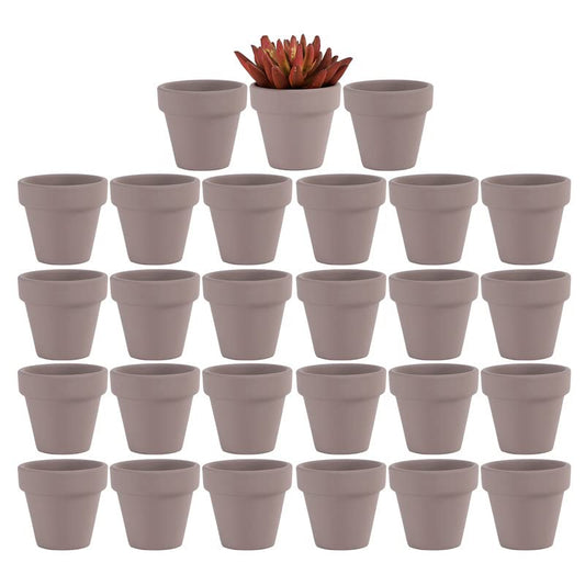 Yishang 27 pcs Small Mini Grey Clay Pots, 2 inch Terracotta Pot Clay Ceramic Pottery Planter,Cactus Flower Terra Cotta Pots,Succulents Nursery Pots,with Drainage Hole,Great for Crafts,Wedding Favor