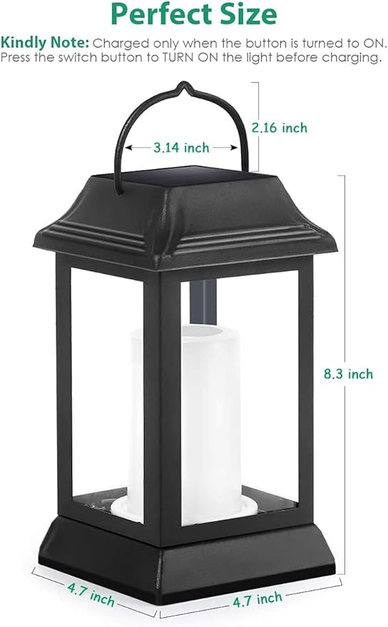 TomCare Solar Lights Metal Flickering Flame Solar Lantern Outdoor Hanging Lanterns Decorative Lighting Heavy Duty Solar Powered Waterproof Umbrella Lighting for Garden Yard Patio Deck, 2 Pack（Black）