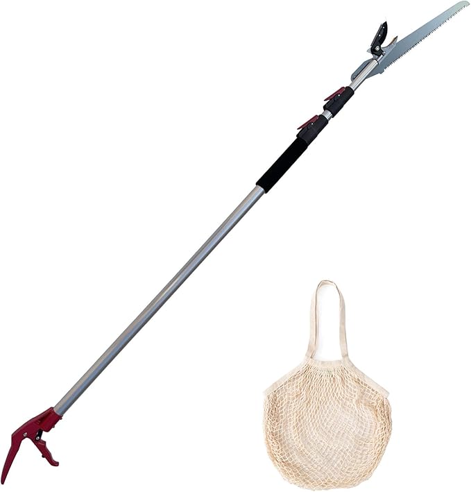 4.6-10ft Extendable Tree Pruner,Telescopic Tree Trimmer Pole Saw, Branch Cutter,Upgrade Steel Saw blade,Fruit Picker and Pruning Shears Gardening,Lightweight & Portable Lopper with a Fruit Mesh Bag