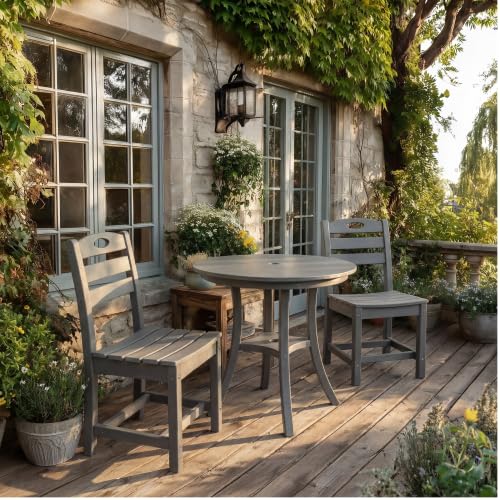 Touchead 3-Piece HDPE Patio Conversation Set – Weather-Resistant Round Table & 2 Bistro Chairs, Compact Outdoor Furniture for Porch, Balcony, Garden or Small Space