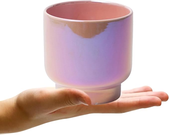 LB Pink Purple Ceramic Planters for Indoor Plants, Succulent Plant Pots Ceramic Plant Pot, Cute Flower Pots for Living Room Office Home Decor, Round Flower Pot of 4.3 Inch(Plant Not Included)