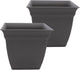 The HC Companies 10 Inch Eclipse Square Planter Pots with Drainage Holes & Attached Saucer, Lightweight UV-Resistant Plastic Indoor Outdoor Planters, 2-Pack Flower Pots, Garden Home Decor, Warm Gray