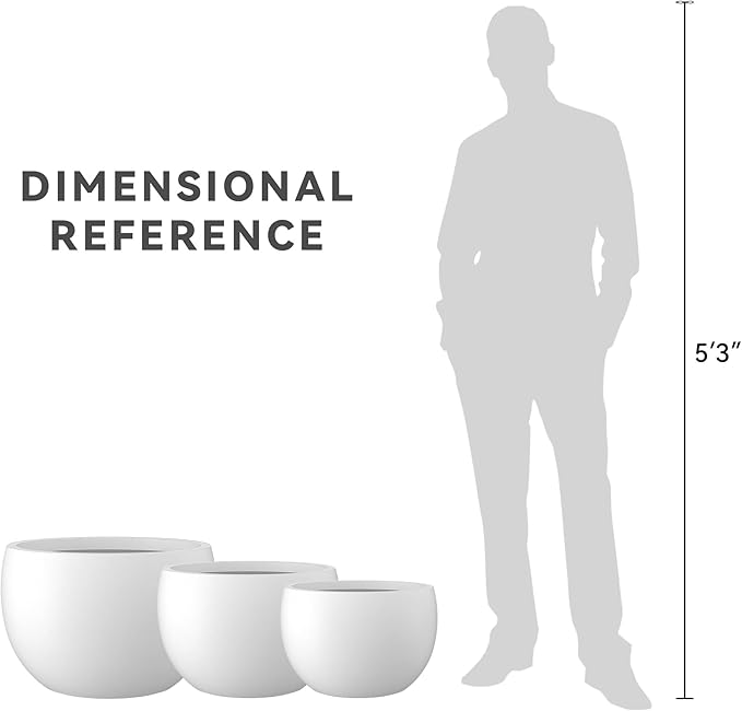 Kante 19.9",15.7",11.8" Dia Round Concrete Planter Set of 3, Outdoor/Indoor Large Bowl Plant Pots with Drainage Hole and Rubber Plug for Garden Patio Balcony Home, Pure White