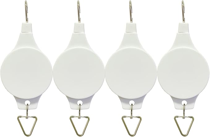 Lythor Pack Plant Hook Pulley, Retractable Plant Hanger Easy Reach Hanging Flower Basket for Garden Baskets Pots and Birds Feeder Hang High up and Pull Down to Water Or Feed (White 4Pack)