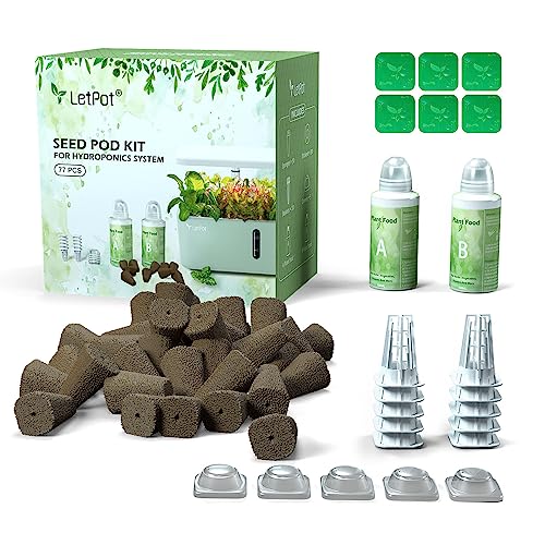 LETPOT 77 Pcs Seed Pod Kits, Square Grow Anything Kit for Hydroponics, with 2 A&B Nutrient Plant Foods and 30 Sponges, 5 Domes, 10 Baskets, 30 Stickers, Compatible Mini and Other Brand