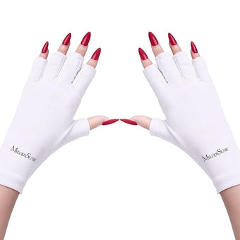 MelodySusie UV Gloves for Gel Nail Lamp, Professional UPF50+ UV Protection Gloves for Manicures, Nail Art Skin Care Fingerless Anti UV Glove Protect Hands from UV Harm (White)