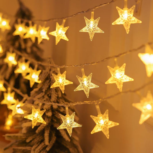 Star String Lights Twinkle Lights Battery Operated, 17 ft 50 LEDs Classroom Decor Fairy Lights, String Lights Battery Powered for Kids Bedroom Wedding Mantel Patio Dorm Decor, Warm White