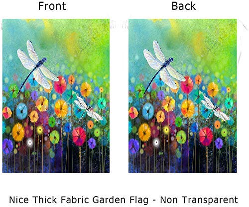 Summer Flowers Garden Flag Dragonfly House Flag Spring Welcome Garden Flags 12 x 18 Double Sided Floral Flags for Patio Lawn Home Outdoor Decor