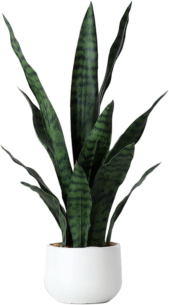 Beebel Artificial Snake Plant 22 Inch Fake Sansevieria Fake Agave Potted Plants Plastic Greenery for Home Garden Office Store Decoration 12 Leaves (Green)