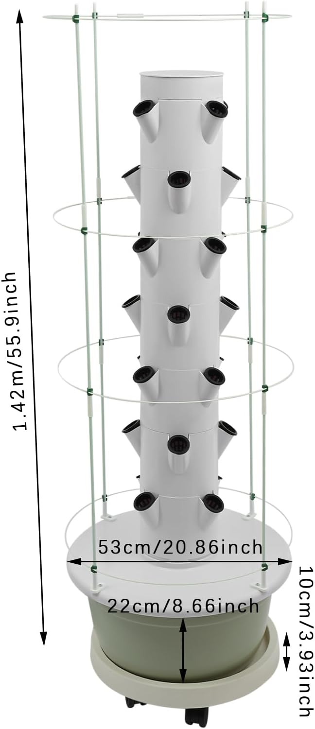 Hydroponic Growing System, 28-Plant Vegetable Planter Tower Climbing Trellis, Outdoor Indoor Garden Vertical Planter Germination Kit with Water Pump, Intelligent Water Circulation & Timer Function