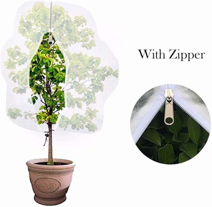 Agfabric Plant Covers Freeze Protection with Zipper 0.9oz 96"x96" Shrub Cover Winter Tree Jacket for Frost Protection&Season Extension,White