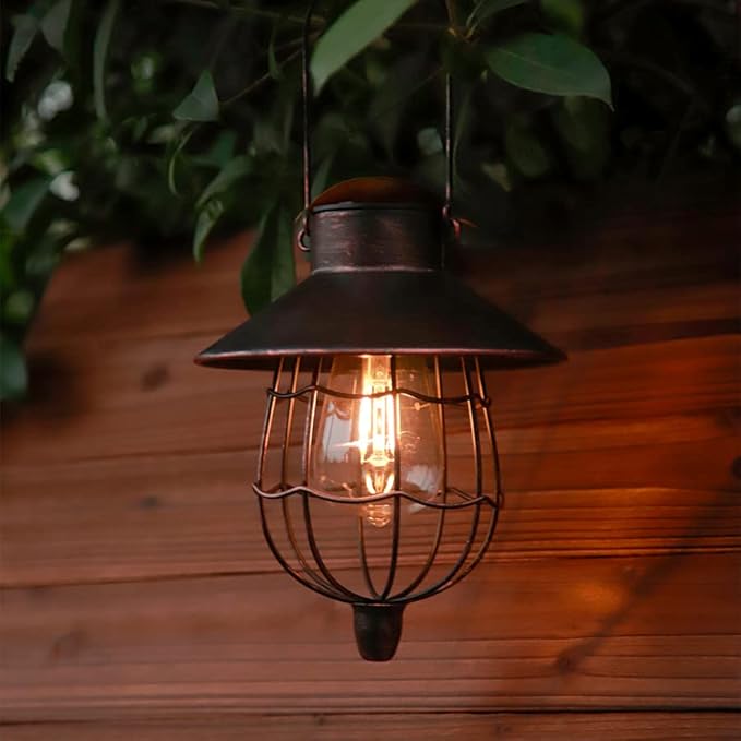 YAKii 6 Pack Solar Lantern Hanging Waterproof Outdoor Metal Solar Lamp with Warm White Light Decorate for Yard Garden Pathway Patio Porch (Antique Copper)