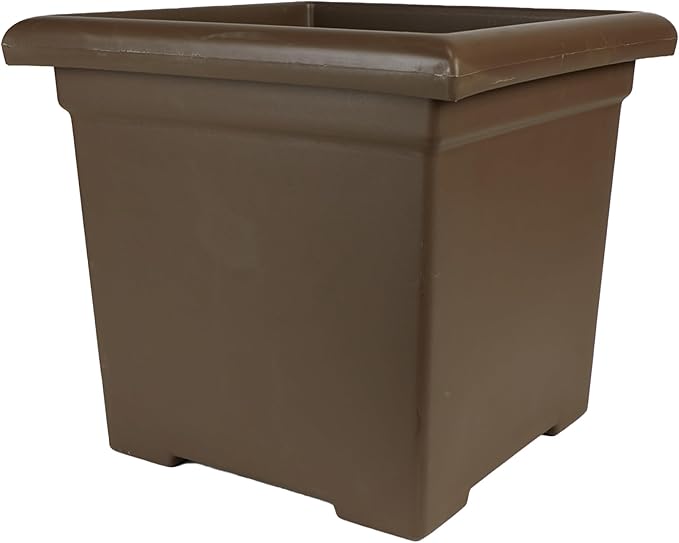 The HC Companies Accent Square Plant Pot w/Drainage - Classic Planters for Outdoor Plants & Indoor Plants - Lightweight & UV-Resistant Square Planter Box (15.5”, Chocolate, Pack of 1)