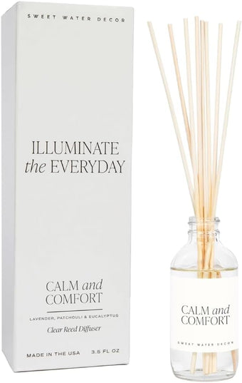 Sweet Water Decor Calm and Comfort Reed Diffuser Set | Lavender, Patchouli, Eucalyptus Spa Scented Diffusers | Air Freshener | Housewarming Gift | Aromatic Stress Relief