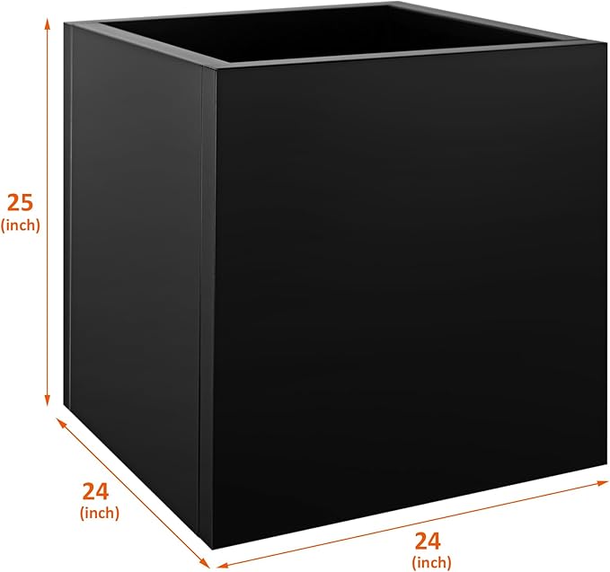 Meyoppm Square Metal Planter Box 24"x24"x25", Heavy Duty Galvanized Steel Planter Frost Proof Rust Resistant for Indoor Outdoor Patio Porch Commercial Residential