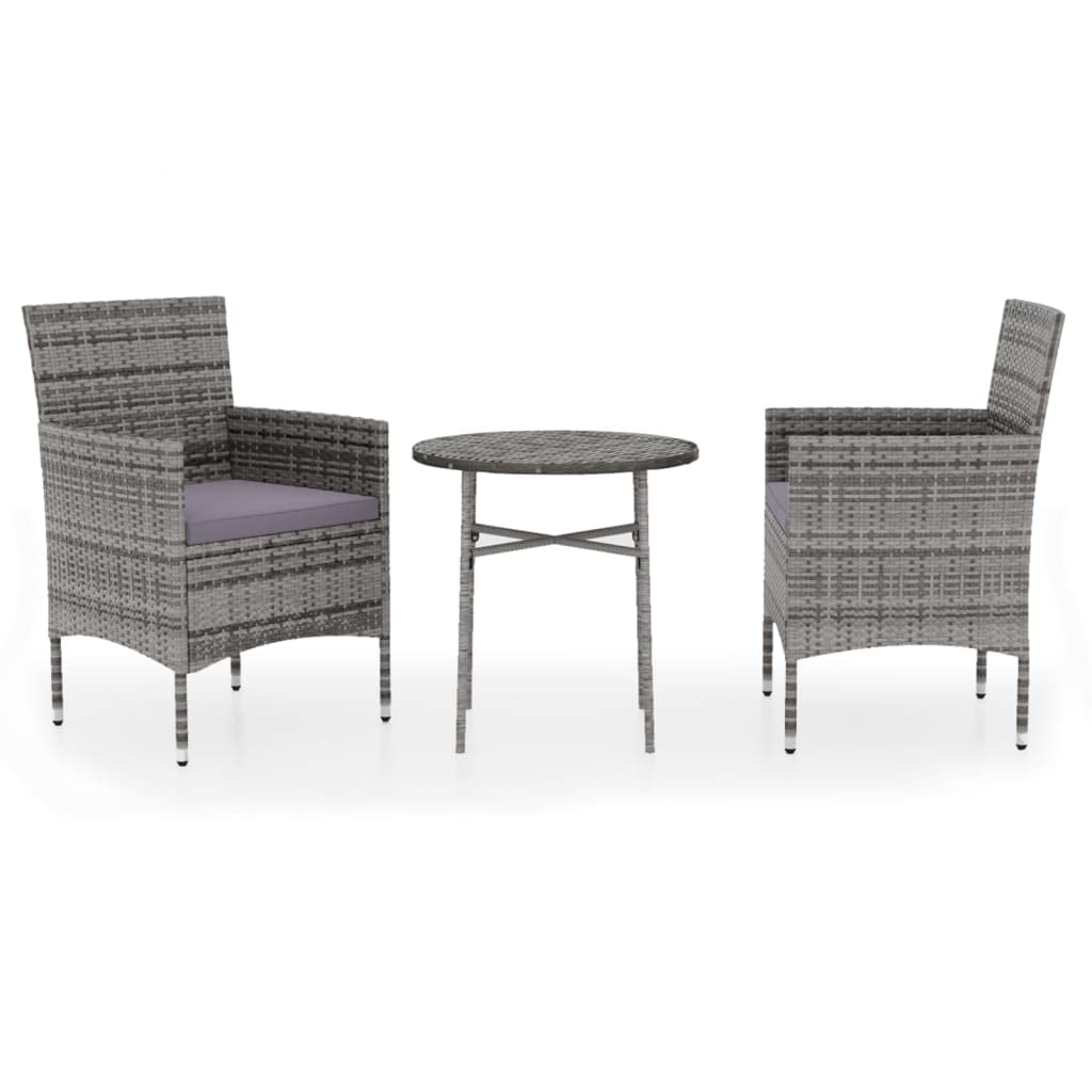 HKTMGDNG 3-Piece Patio Dining Set PE Rattan Bistro Table Chairs Gray