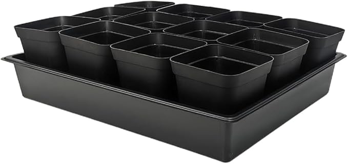 3.5 inch (9CM) Square Nursery Pots 60pcs, Sturdy Seedlings Trays 5 Pcs, Seeds Starter Germination Tray, Microgreenings Planter Nursery Propagation 5 Sets