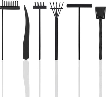 LIQWEI 6 Pcs Mini Zen Garden Kit, Zen Garden Rake Tools Black Sand Casting Kit, Sand Meditation Accessories for Home Gardens Office Desk Decor