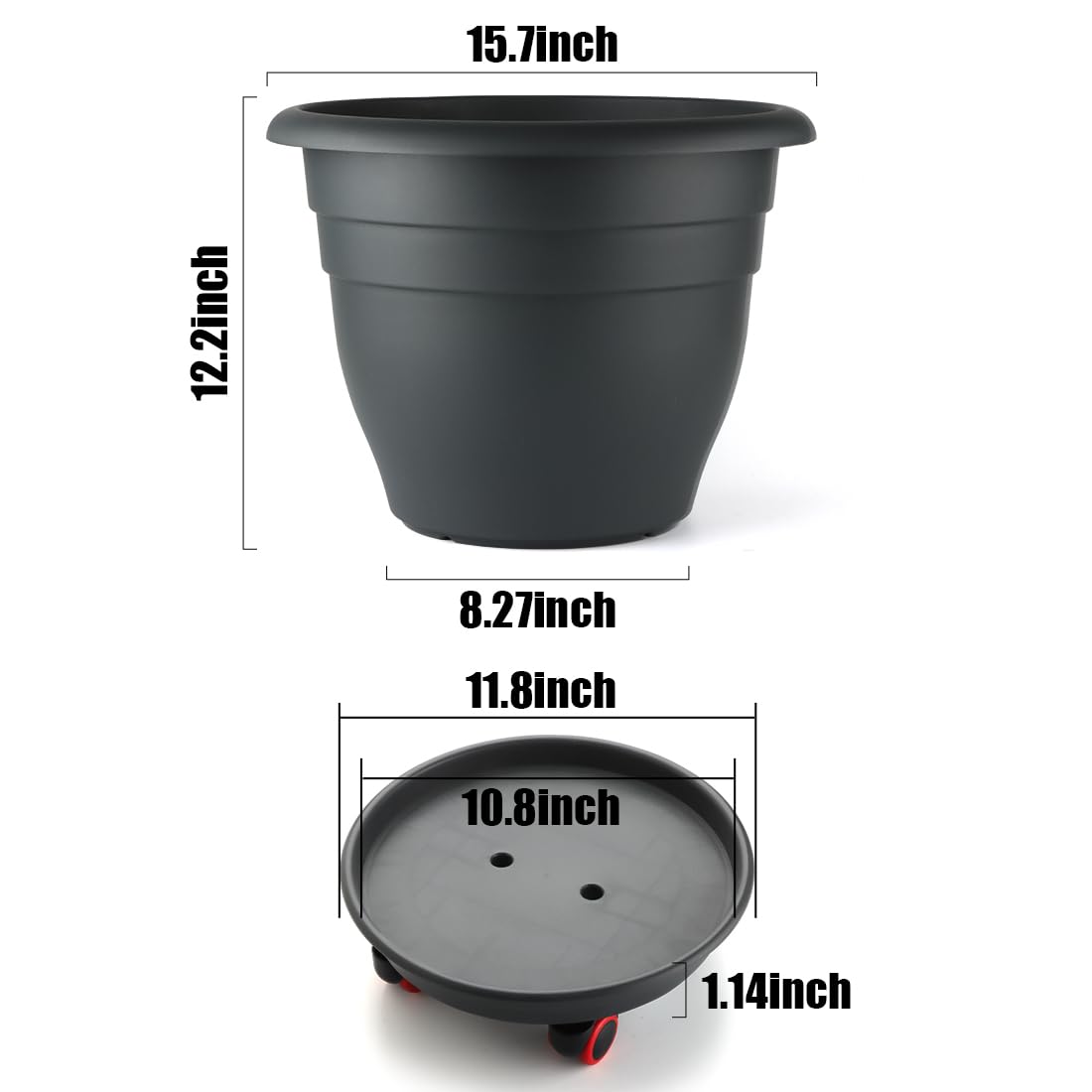 RooTrimmer 3 Pack 16 Inch Rolling Large Plant Pots