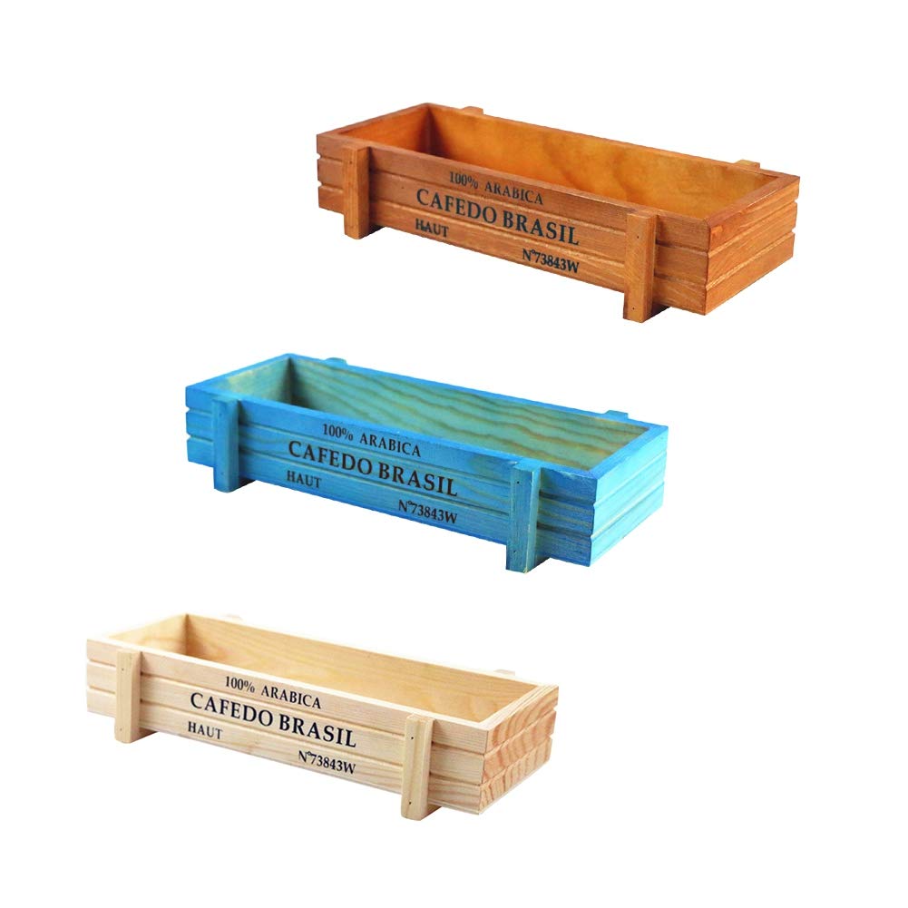 Ochine Wood Planter Box Rectangle Wooden Planter Box, Rectangular Planter Decorative Window Boxes Planters Succulent Plant Pot Storage Box Rustic Wooden Box Floral Natural Centerpieces Wedding Decor