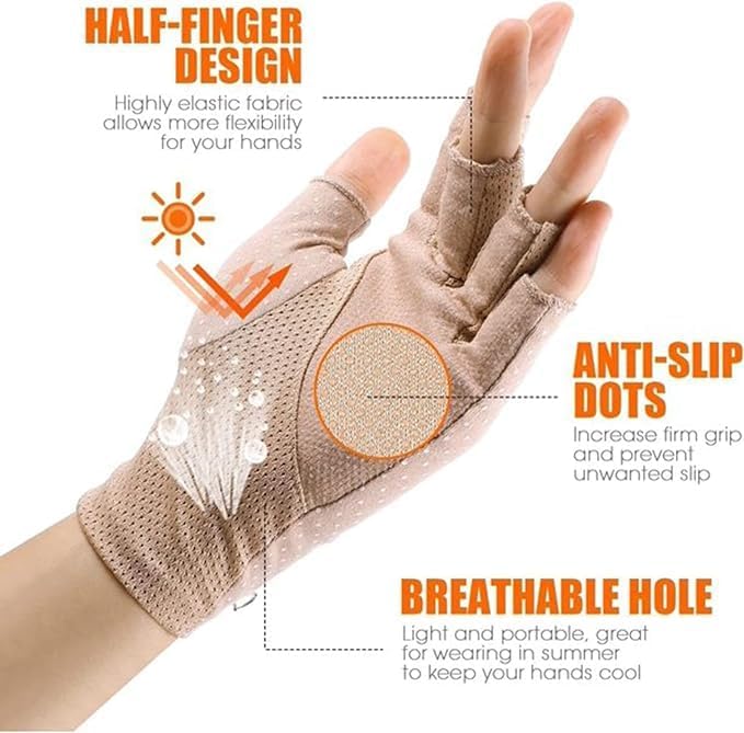 INOGIH Women Sunblock-Fingerless Gloves UV-Sun-Protection Driving Non-Slip Outdoor Gloves for Women Girls