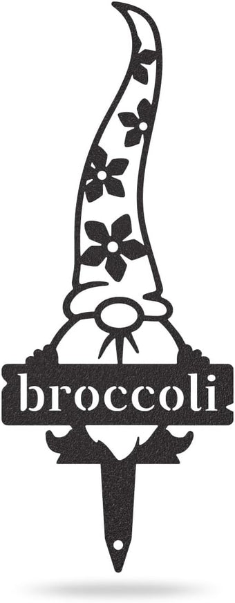 RealSteel Brand, Gnome Plant Markers for Outdoors, Garden Labels Metal Stake, Plant Tags, Garden Sign for Vegetables, Outdoor Decorations, Yard and Gardening Gift - Broccoli