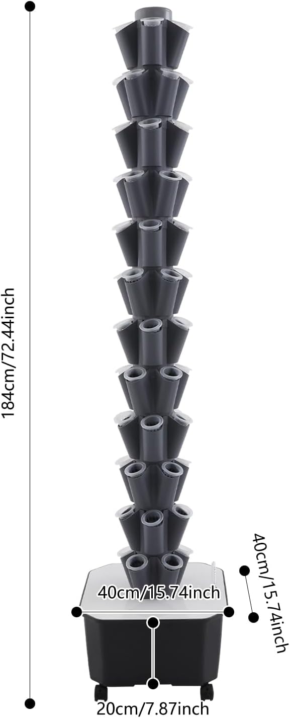 12-Tier Hydroponic Growing Tower, 60-Plant Indoor Gardening System w/Automatic Water Circulation, Vertical Aeroponic Tower Garden for Herbs, Vegetables, Fruits (Grey, 60-Plants)