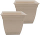The HC Companies 12 Inch Eclipse Square Planter Pots w/Drainage Holes & Attached Saucer, Lightweight UV-Resistant Plastic Indoor Outdoor Planters, 2-Pack Flower Pots, Garden Home Decor, Cottage Stone