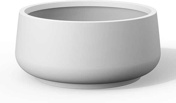 Kante 16.1" Dia Round Curvy Concrete Planter, Large Plant Pots with Drainage Hole and Rubber Plug for Indoor Outdoor Plants, Flower Pot for Home Garden Patio Porch, White