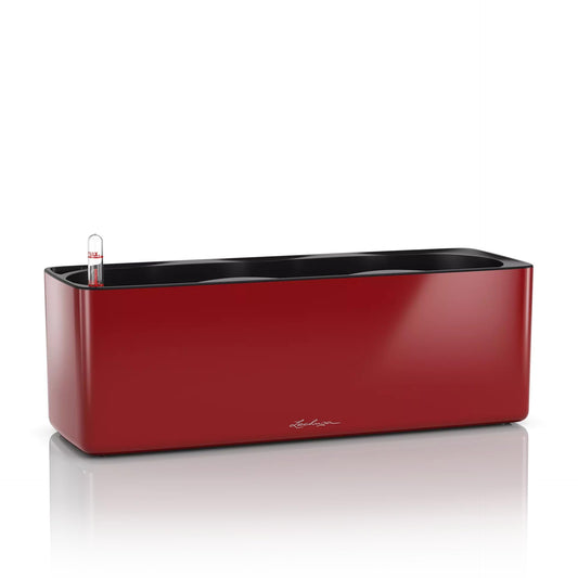 Lechuza Cube Glossy Triple Scarlet Red High Gloss, Self-Watering Window Box, H5.5 L15.7 W5.5 in