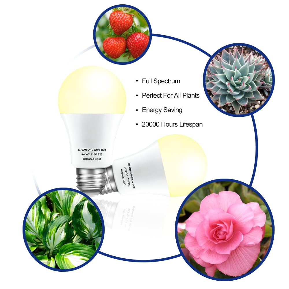 6 Pack LED Grow Light Bulbs，Full Spectrum Plant Light Bulb, 9W Replace 100W