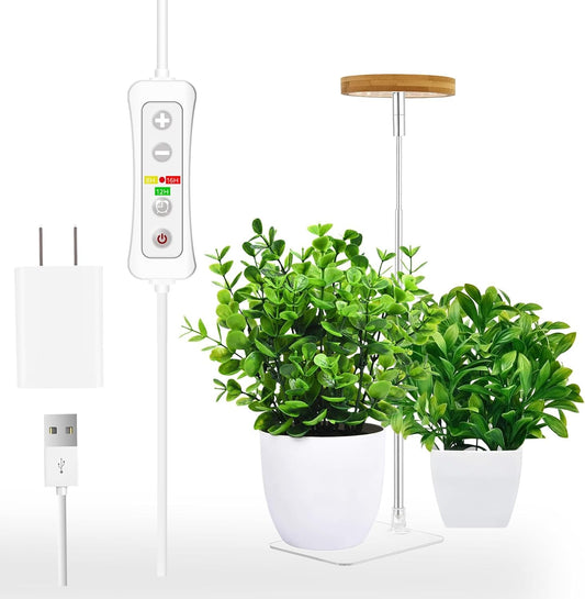 yadoker Halo Plant Grow Light,yadoker LED Growing Light with Base Full Spectrum for Indoor Plants,Height Adjustable, Automatic Timer, 5V Low Safe Voltage,Idea for Small Plants