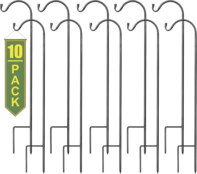 Sorbus Shepherds Hooks for Outdoor - Set of 10 Extendable Garden Planter Stakes for Bird Feeders, Outdoor Décor, Plants, Lights, Lanterns, Flower Baskets and More! Supports Up to 6.5 Lbs. (10 Pack)