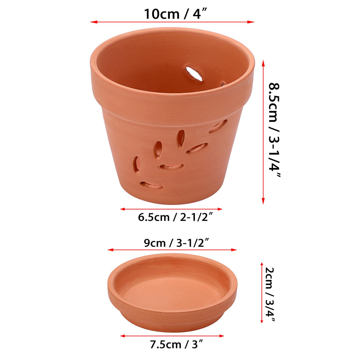 JUXYES 4" Hollowed Out Small Terracotta Orchid Pots with Holes and Saucer
