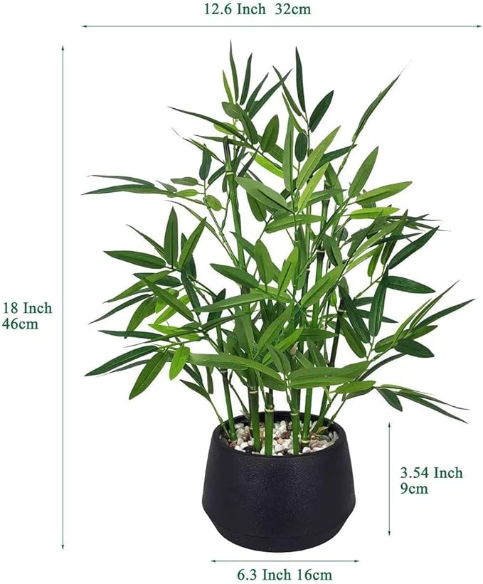 365 Blooming Decor 18-inch Tall Potted Faux Bamboo Plant (Black Pot) - Luxury Artificial Bamboo in Black Textures Pot for Home, Office, Kitchen, Counter Top, Indoor Decor, Money Tree, Lucky Tree