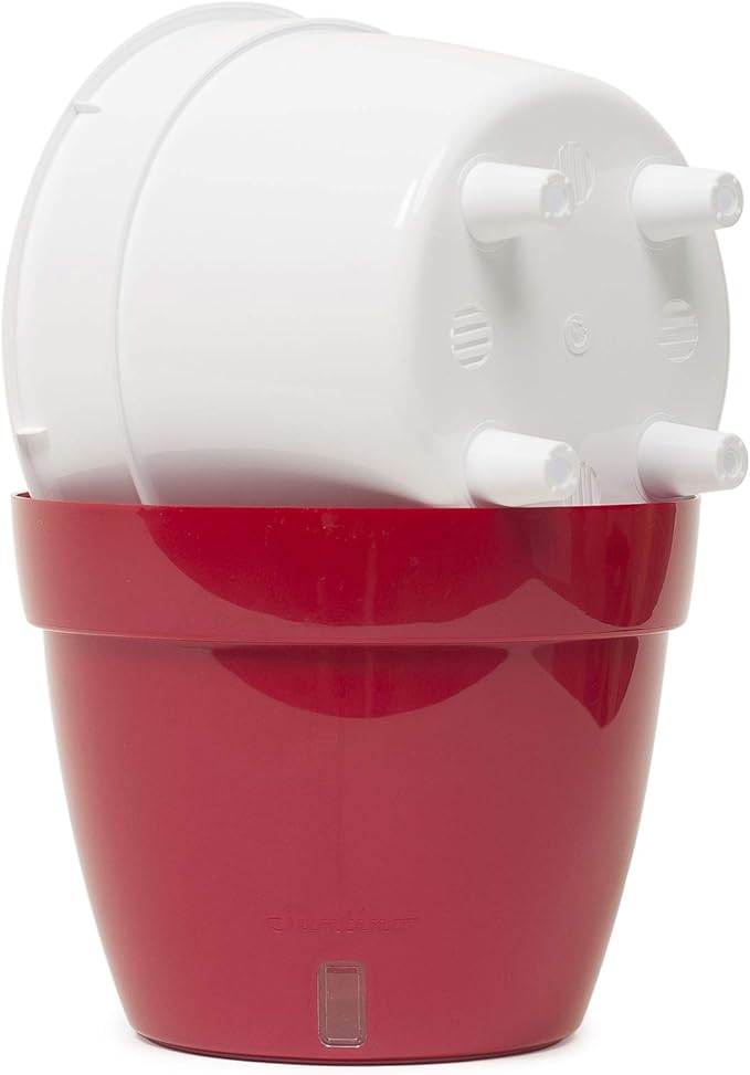 DECOPOTS - 3 Pack - Self Watering Planter - Modern Flower Pot with Water Level Indicator - 6.3" Tall - for All House Plants, Flowers, Herbs (Diameter 7.9", Red - Pearl/White)