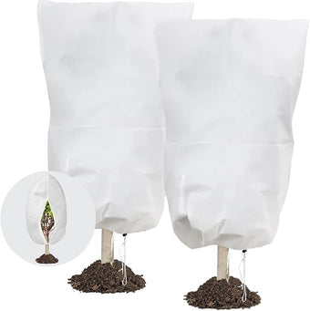 Kijamilee Plant Covers Freeze Protection, 24" x 32" 2.5oz/yd² Reusable Frost Cloth with Drawstring, Winter Plants Jacket Warm Shrubs Cover Blanket Frost Protection for Outdoor Garden Plants, 2 Packs