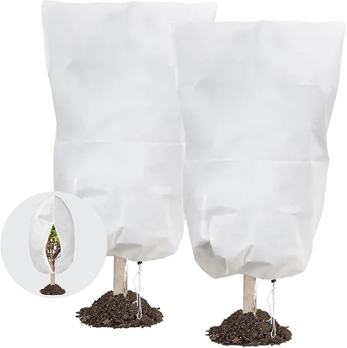 Kijamilee Plant Covers Freeze Protection, 78" x 98" 2.5oz/yd² Reusable Frost Cloth with Drawstring, Winter Plants Jacket Warm Shrubs Cover Blanket Frost Protection for Outdoor Garden Plants, 2 Packs