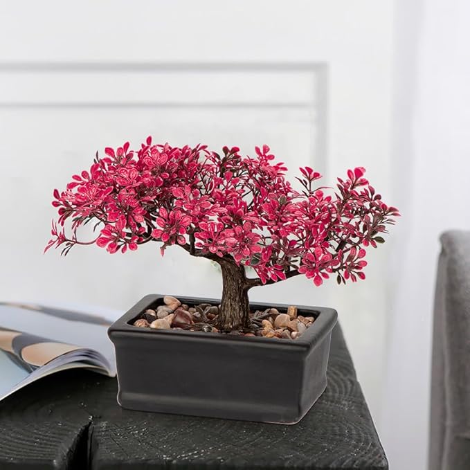 Artificial Bonsai Tree Juniper Faux Plants Indoor Fake Plants Decor with Ceramic Pots for Home Table Office Desk Bathroom Shelf Bedroom Living Room Farmhouse Decorations-Pink