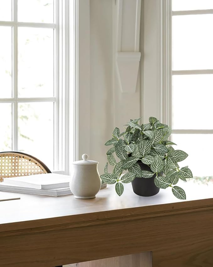 Hollyone Fake Plants 3 Packs Artificial Plants Indoor Faux Plants with Black Plastic Pot Small Fake Potted Plant for Home Aesthetic Living Room Bathroom Desk Shelf Office Decor