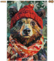 Bear with Red Scarf and Hat Snowflake Christmas Garden Flag, 28x40 Inch Double Sided Linen Holiday Red Winter Farmhouse Yard Outdoor Decoration (4322)
