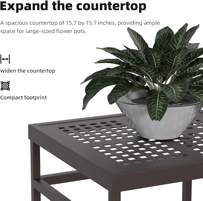 DHYGOTFUR Plant Stand - Indoor/Outdoor Extra-Sturdy Aluminum Plant Stand – Ideal for Patios, Gardens, Living Room Decoration（Brown）