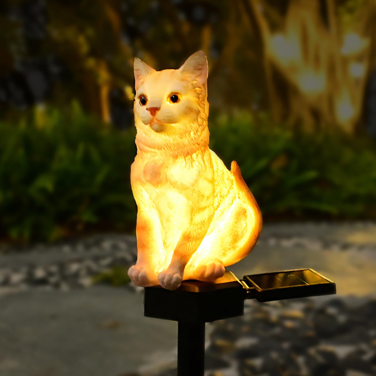 Cat Solar Light Garden Decor Kitty Yard Art Outdoor Statues Lawn Ornaments