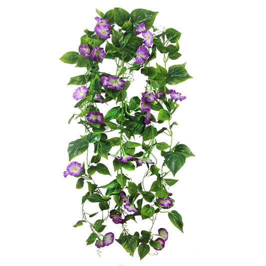 FERIAL Artificial Vines 15Feet Silk Flower Garland for Outdoors Purple Morning Glory Vine Artificial Flowers Hanging Plants Garland Fake Green Plant 2Pcs for Wall Fence Indoor Wedding Banquet Decor