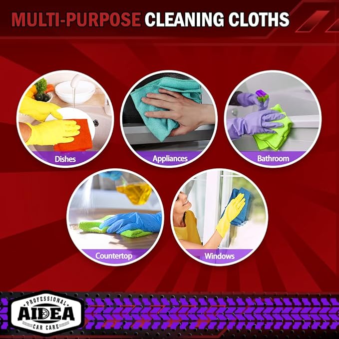 AIDEA Microfiber Cleaning Cloth 10PK, Micro Fiber Cloth for Cleaning Cars, Premium All Purpose Car Towels, Dusting Cloth Cleaning Rags SUVs, House, Kitchen, Window, Workshops, 12"×12"