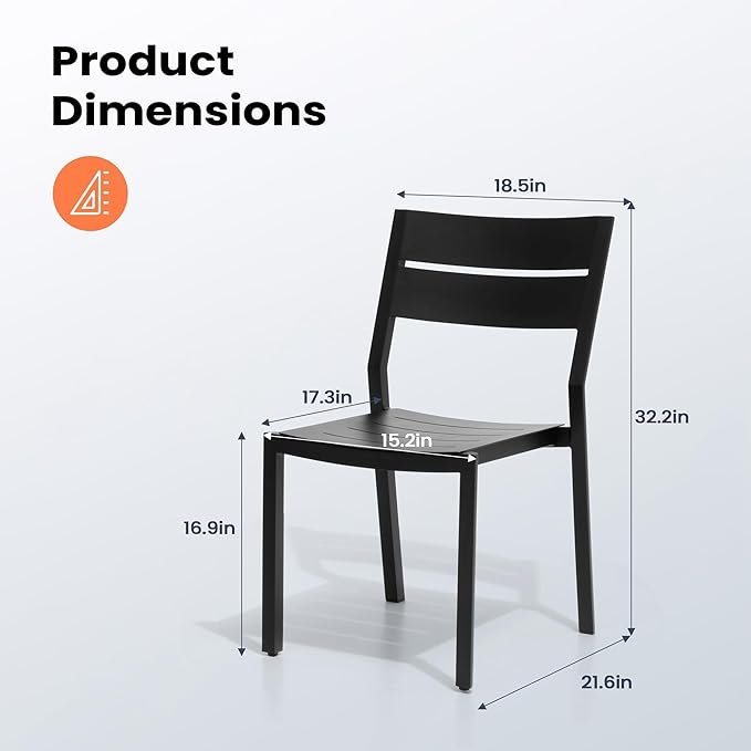 Pellebant Aluminum Stackable Patio Dining Chairs Set of 2, Black Outdoor Dining Chair with Armless, All Weather for Patio, Lawn, Garden