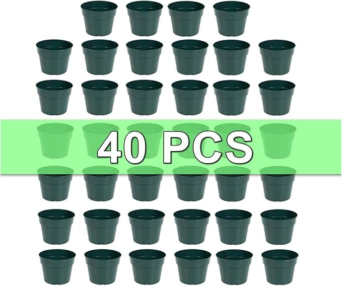 40 Pack 4 Inch Plastic Nursery Pots with Mesh Pad, Thick Sturdy Plastic Plant Pots with Drainage Holes Indoor/Ourdoor Flower Planter Pots, Green