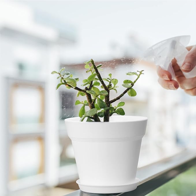 FHWTY 16 Pack Plastic Plant Pots with Drainage Holes and Tray, 4 inch Thickened Indoor Planters Seedlings Nursery Pots for Flowers, African Violet, Succulent and All House Plants, White